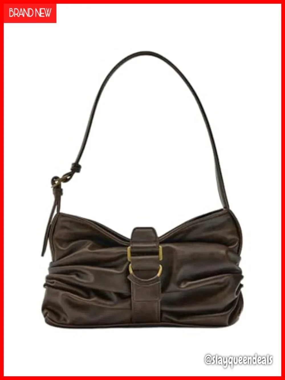 Y2K Vintage Ruched Hobo Faux Leather Shoulder Bag
